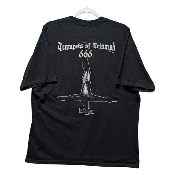 Y2K Mid 2000s Godless Rising Trumpets of Triumph Metal T shirt - Picture 2 of 4